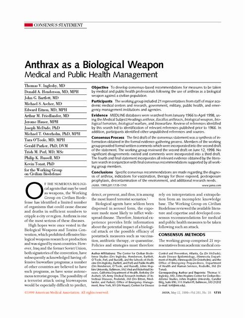 Anthrax as a Biological Weapon