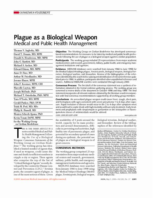 Plague as a Biological Weapon