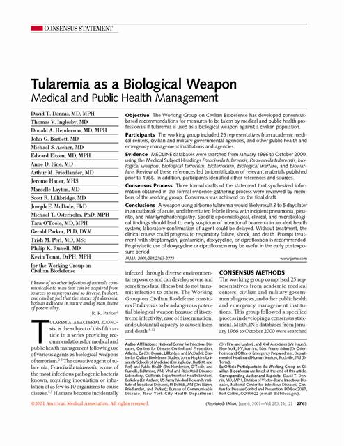 Tularemia as a Biological Weapon